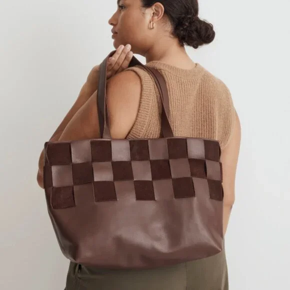 Madewell Basketweave Tote in Leather and Suede Chocolate Brown - Picture 1 of 7